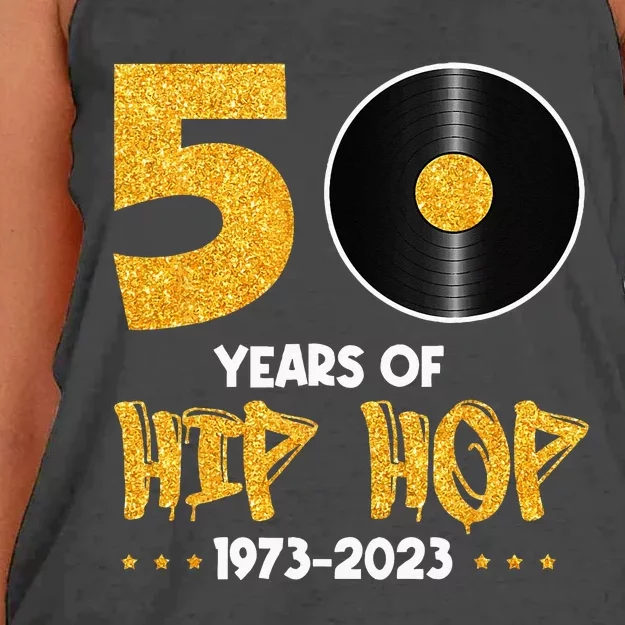 50 Years Hip Hop Vinyl Retro 50th Anniversary Celebration Women's Knotted Racerback Tank