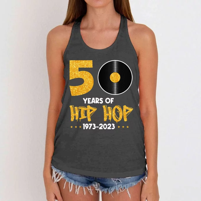 50 Years Hip Hop Vinyl Retro 50th Anniversary Celebration Women's Knotted Racerback Tank