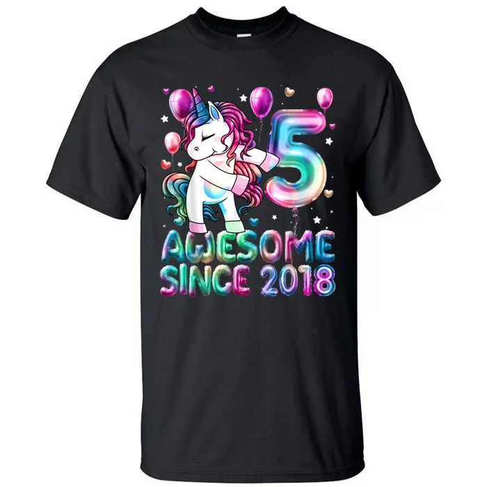 5 Years Old Unicorn Flossing 5th Birthday Girl Unicorn Party Tall T-Shirt