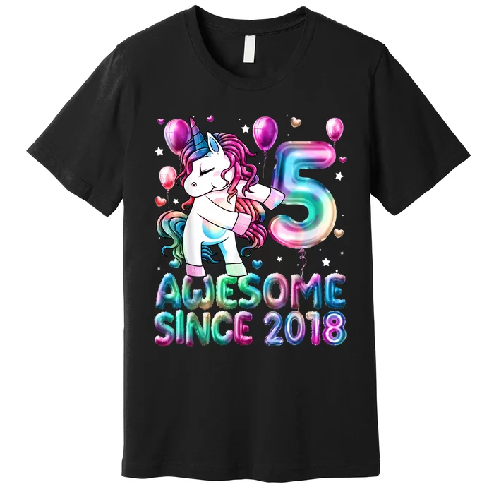 5 Years Old Unicorn Flossing 5th Birthday Girl Unicorn Party Premium T-Shirt