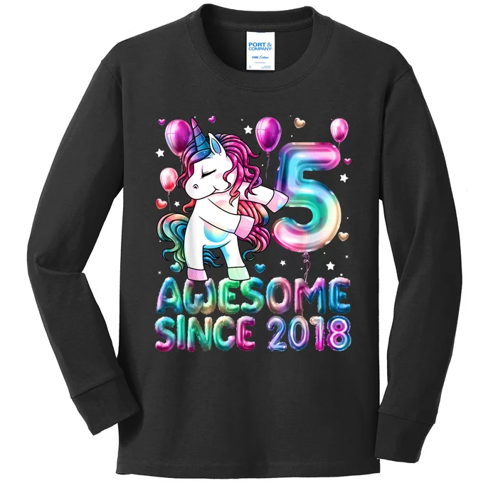 5 Years Old Unicorn Flossing 5th Birthday Girl Unicorn Party Kids Long Sleeve Shirt