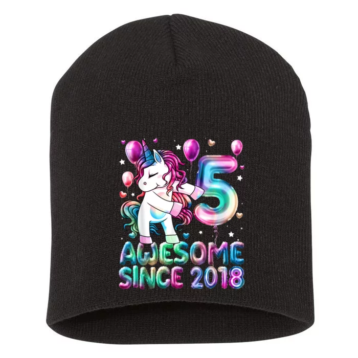 5 Years Old Unicorn Flossing 5th Birthday Girl Unicorn Party Short Acrylic Beanie