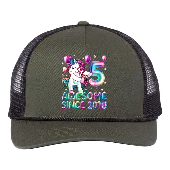 5 Years Old Unicorn Flossing 5th Birthday Girl Unicorn Party Retro Rope Trucker Hat Cap