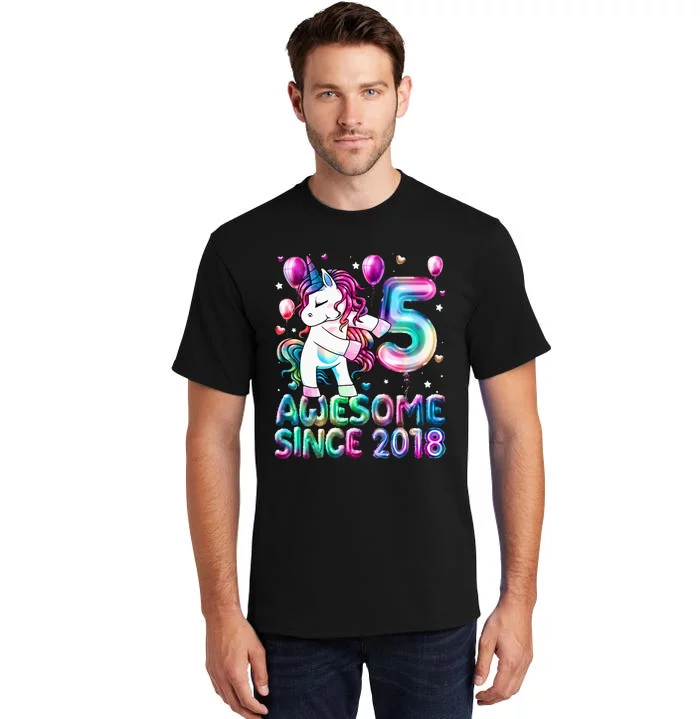 5 Years Old Unicorn Flossing 5th Birthday Girl Unicorn Party Tall T-Shirt