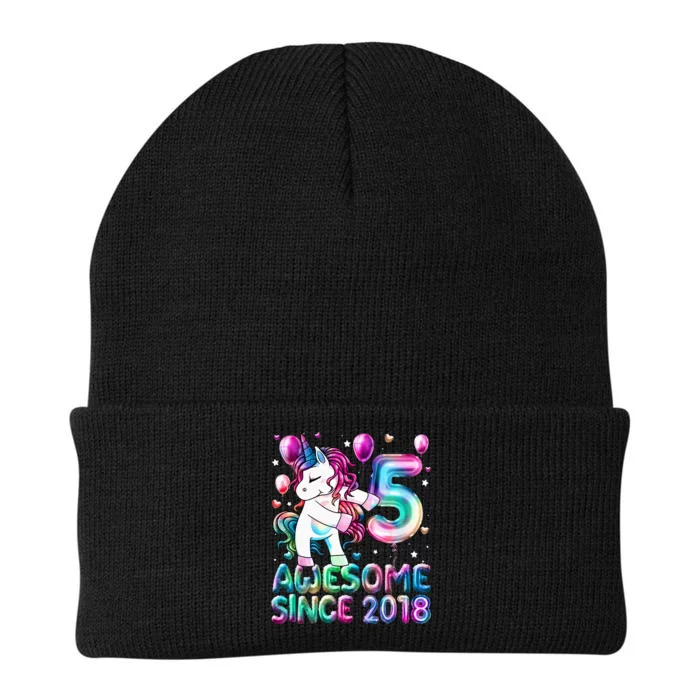 5 Years Old Unicorn Flossing 5th Birthday Girl Unicorn Party Knit Cap Winter Beanie