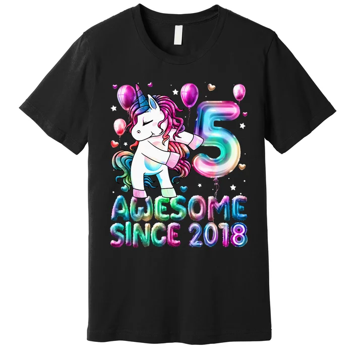 5 Years Old Unicorn Flossing 5th Birthday Girl Unicorn Party Premium T-Shirt