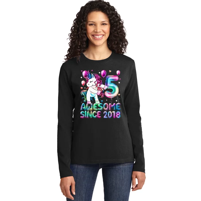 5 Years Old Unicorn Flossing 5th Birthday Girl Unicorn Party Ladies Long Sleeve Shirt