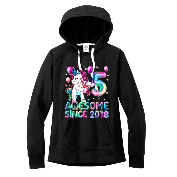 5 Years Old Unicorn Flossing 5th Birthday Girl Unicorn Party Women's Fleece Hoodie