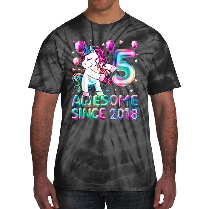 5 Years Old Unicorn Flossing 5th Birthday Girl Unicorn Party Tie-Dye T-Shirt