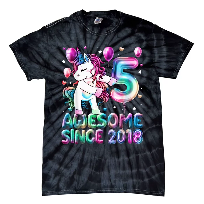 5 Years Old Unicorn Flossing 5th Birthday Girl Unicorn Party Tie-Dye T-Shirt