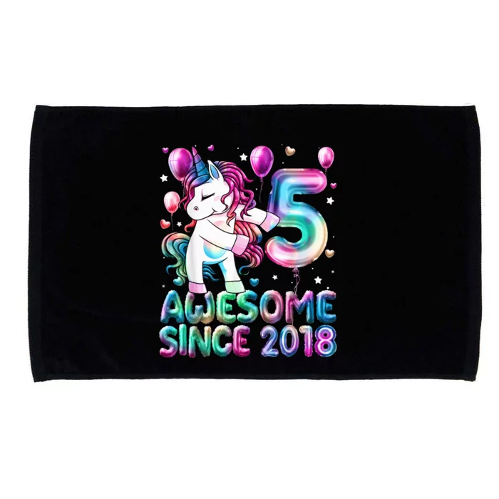 5 Years Old Unicorn Flossing 5th Birthday Girl Unicorn Party Microfiber Hand Towel