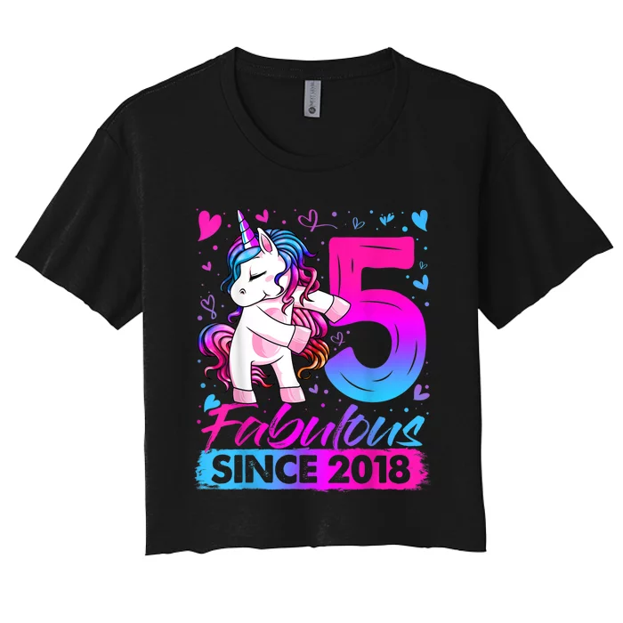 5 Years Old Flossing Unicorn Gifts 5th Birthday Girl Party Women's Crop Top Tee