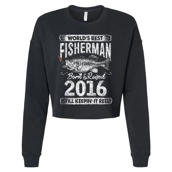 5 Years Old Fisherman Born In 2016 Fisherman 5th Birthday Cropped Pullover Crew