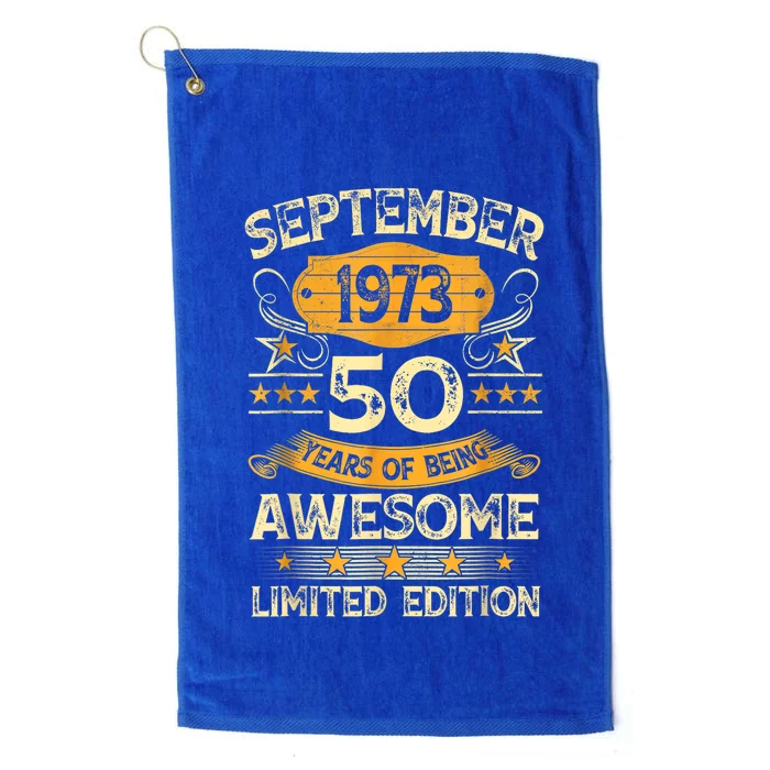 50 Years Old Gifts Vintage September 1973 50th Platinum Collection Golf Towel