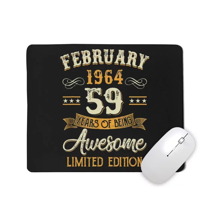 59 Years Old Gifts Vintage February 1964 59th Birthday Mousepad