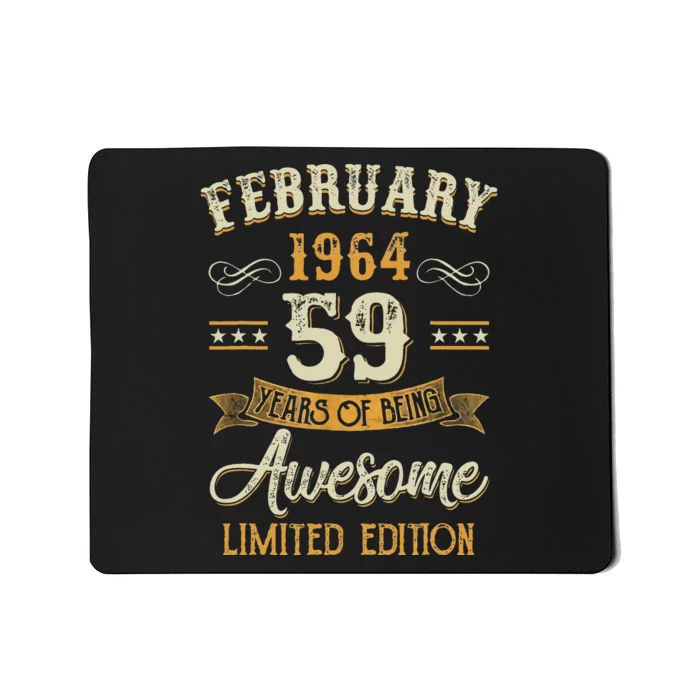 59 Years Old Gifts Vintage February 1964 59th Birthday Mousepad