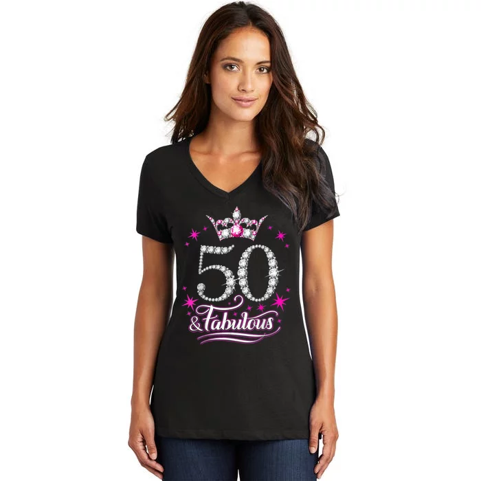 50 Years Old Gifts 50 & Fabulous Since 1973 50th Birthday Women's V-Neck T-Shirt