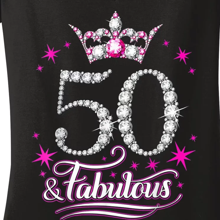 50 Years Old Gifts 50 & Fabulous Since 1973 50th Birthday Women's V-Neck T-Shirt