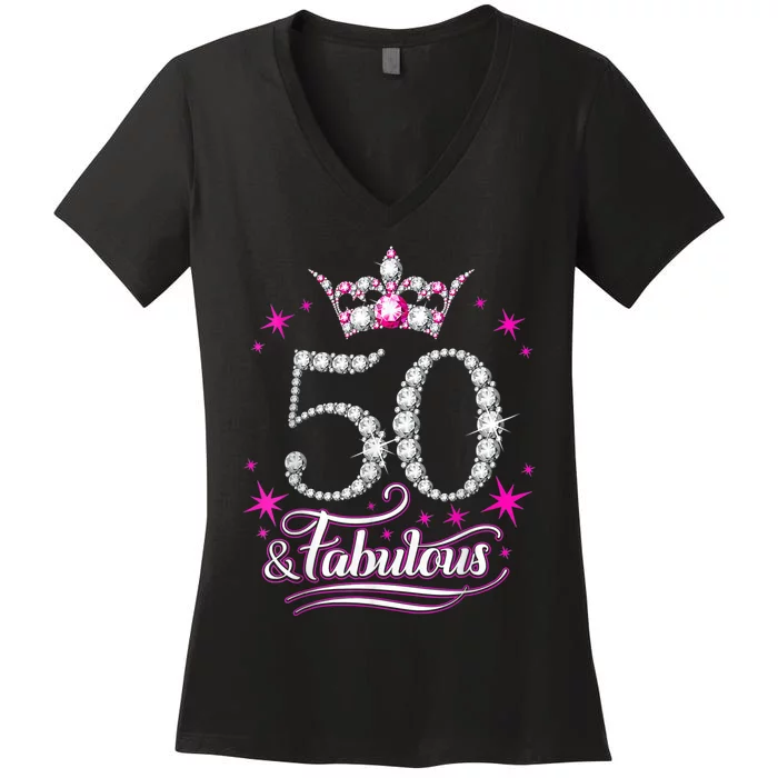 50 Years Old Gifts 50 & Fabulous Since 1973 50th Birthday Women's V-Neck T-Shirt