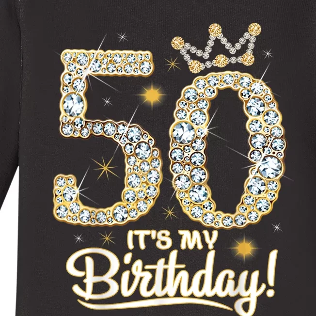 50 years old It's my Birthday 50th Birthday Diamond Crown Baby Long Sleeve Bodysuit