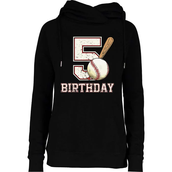 5 years old 5th Birthday Party Funny Baseball Womens Funnel Neck Pullover Hood