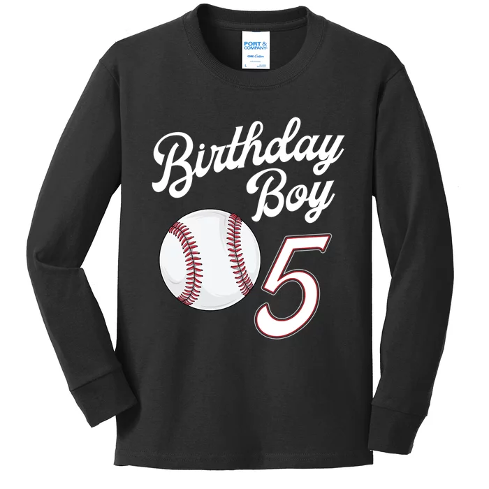 5 Years Old Baseball Themed 5th Birthday Party Sports Kids Long Sleeve Shirt