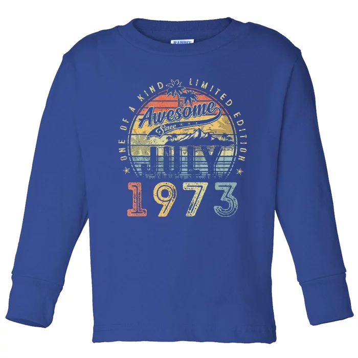 50 Year Old Awesome Since July 1973 50th Birthday Toddler Long Sleeve Shirt