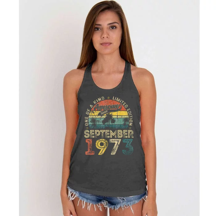 50 Years Old September 1973 Vintage Retro 50th Birthday Women's Knotted Racerback Tank