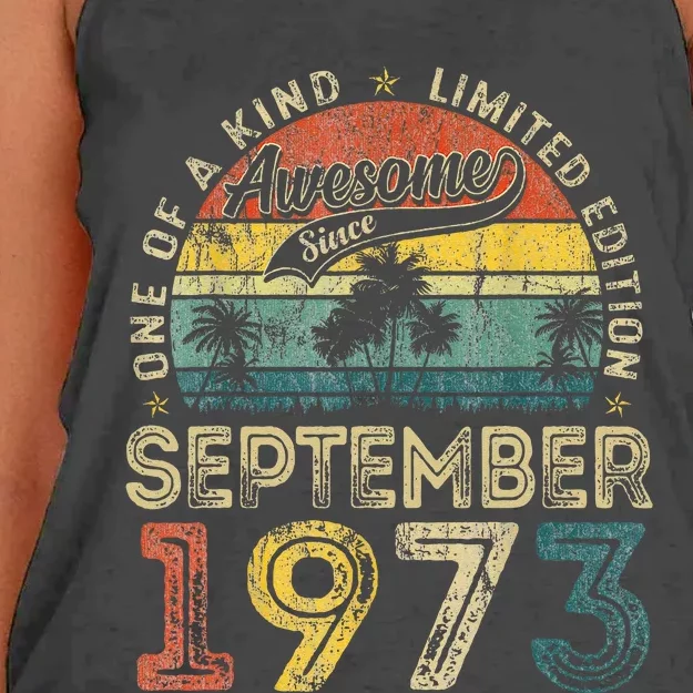 50 Years Old September 1973 Vintage Retro 50th Birthday Women's Knotted Racerback Tank