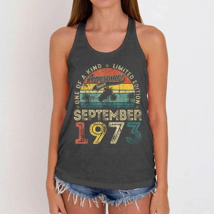 50 Years Old September 1973 Vintage Retro 50th Birthday Women's Knotted Racerback Tank