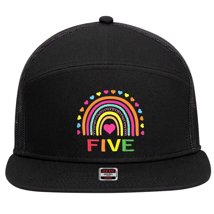 5 Years Old Rainbow 5th Birthday Gift For Girls b.o.y.s K.i.d.s 7 Panel Mesh Trucker Snapback Hat