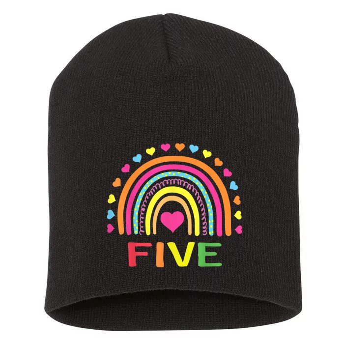 5 Years Old Rainbow 5th Birthday Gift For Girls b.o.y.s K.i.d.s Short Acrylic Beanie