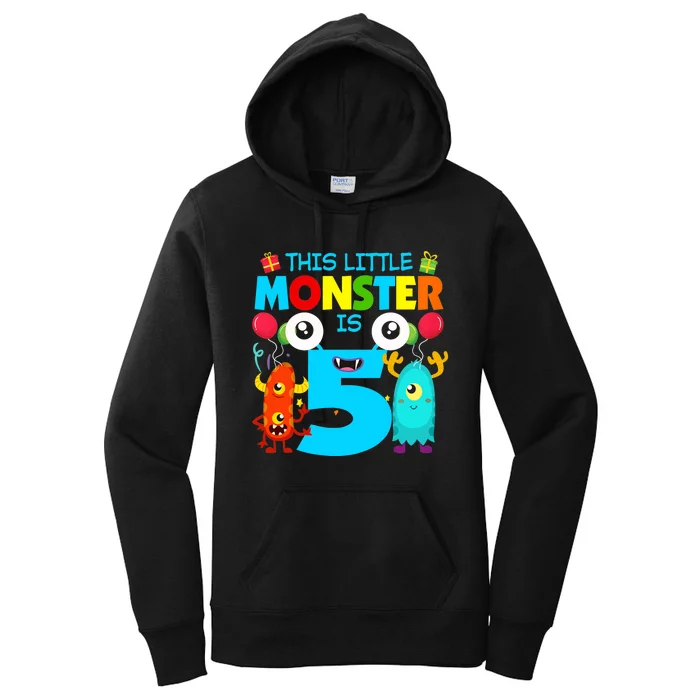 5 Year Old Gifts This Little Monster Is 5th Birthday Boy Women's Pullover Hoodie