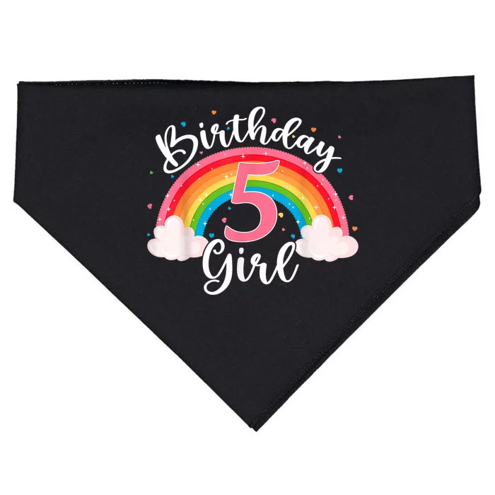 5 Years Old Birthday Girl Rainbow For Girls 5th Birthday USA-Made Doggie Bandana