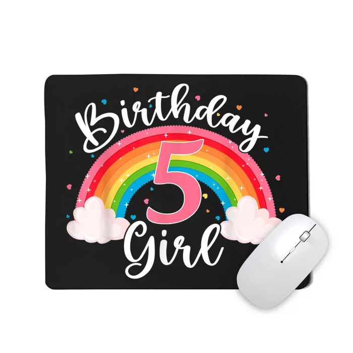 5 Years Old Birthday Girl Rainbow For Girls 5th Birthday Mousepad