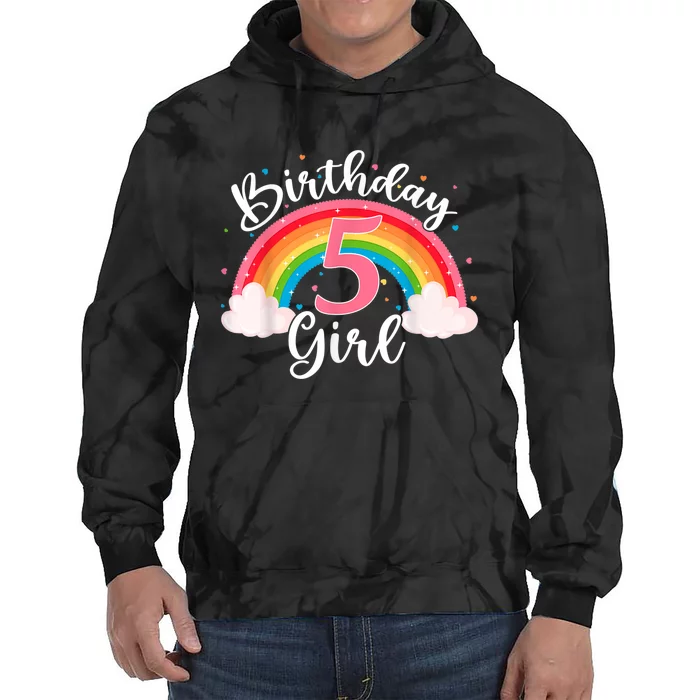 5 Years Old Birthday Girl Rainbow For Girls 5th Birthday Tie Dye Hoodie