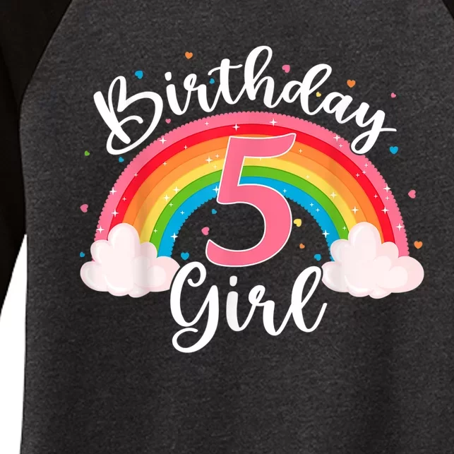 5 Years Old Birthday Girl Rainbow For Girls 5th Birthday Women's Tri-Blend 3/4-Sleeve Raglan Shirt