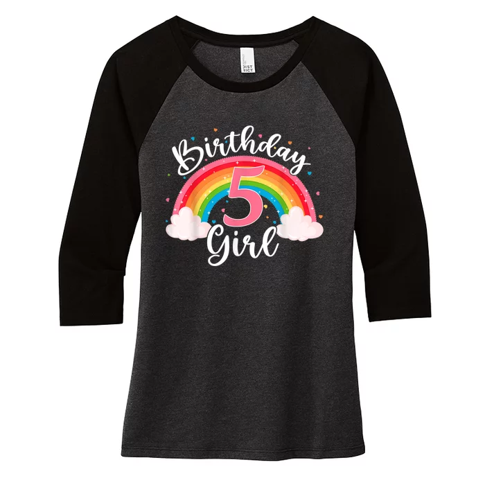 5 Years Old Birthday Girl Rainbow For Girls 5th Birthday Women's Tri-Blend 3/4-Sleeve Raglan Shirt