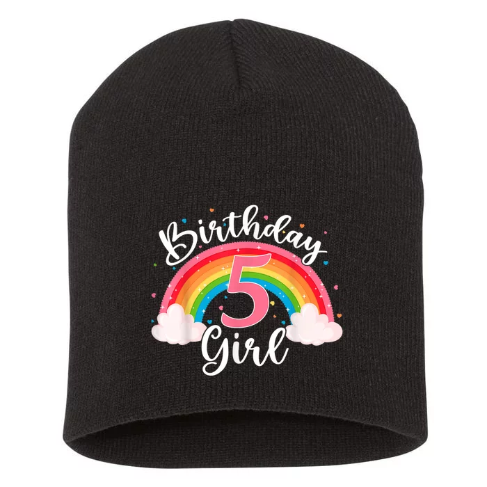 5 Years Old Birthday Girl Rainbow For Girls 5th Birthday Short Acrylic Beanie