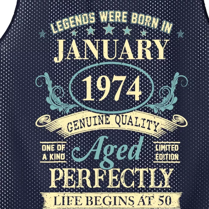 50 Yrs Old 50th Birthday Gift Legends Born In January 1974 Mesh Reversible Basketball Jersey Tank