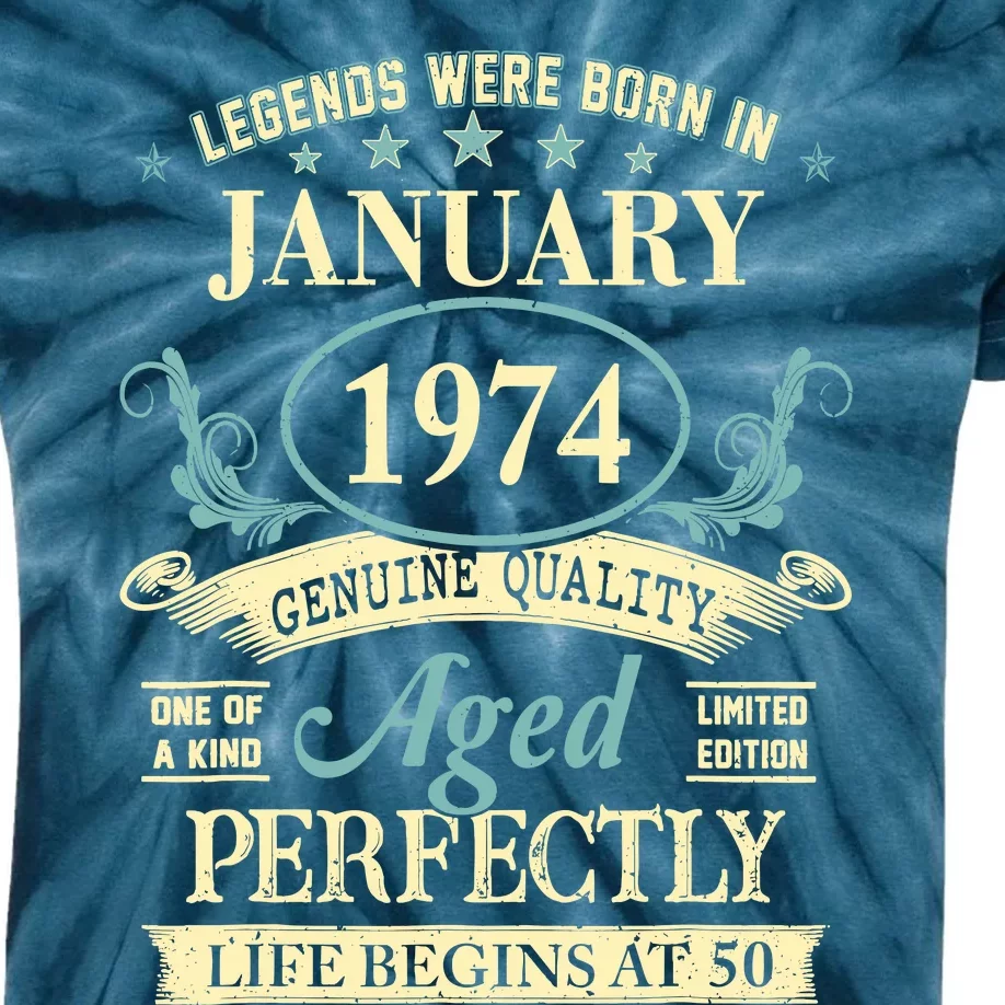 50 Yrs Old 50th Birthday Gift Legends Born In January 1974 Kids Tie-Dye T-Shirt