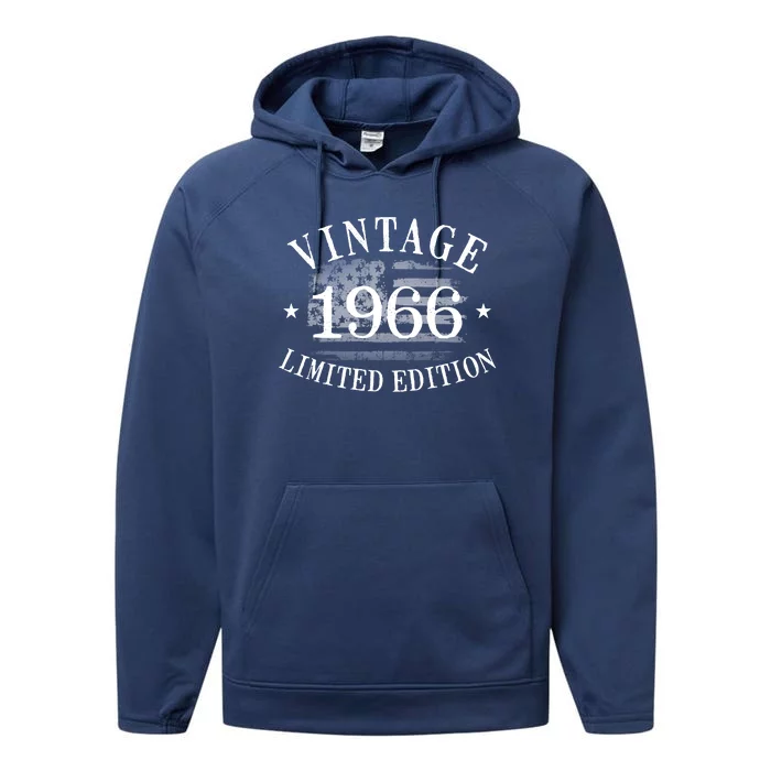 56 Years Old Vintage 1966 US Flag 56th Birthday Performance Fleece Hoodie