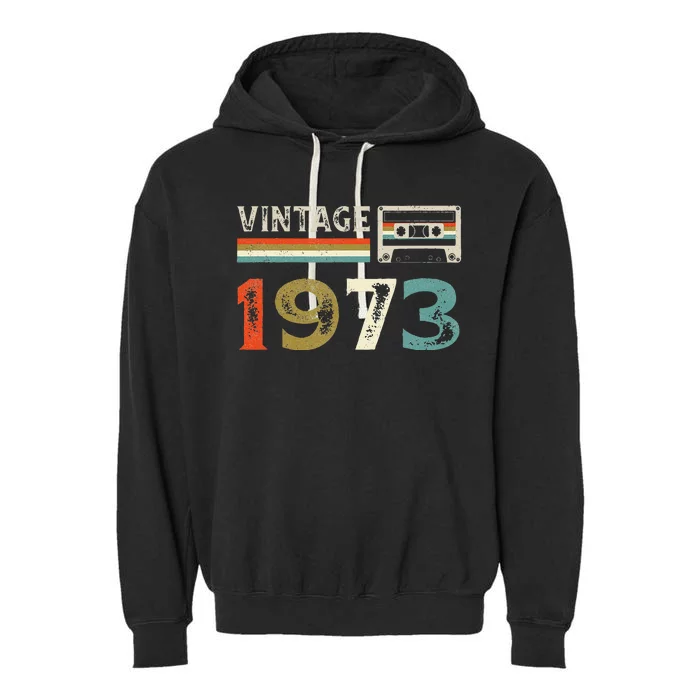 50 Year Old Gifts Vintage 1973 50th Birthday Cassette Tape Garment-Dyed Fleece Hoodie