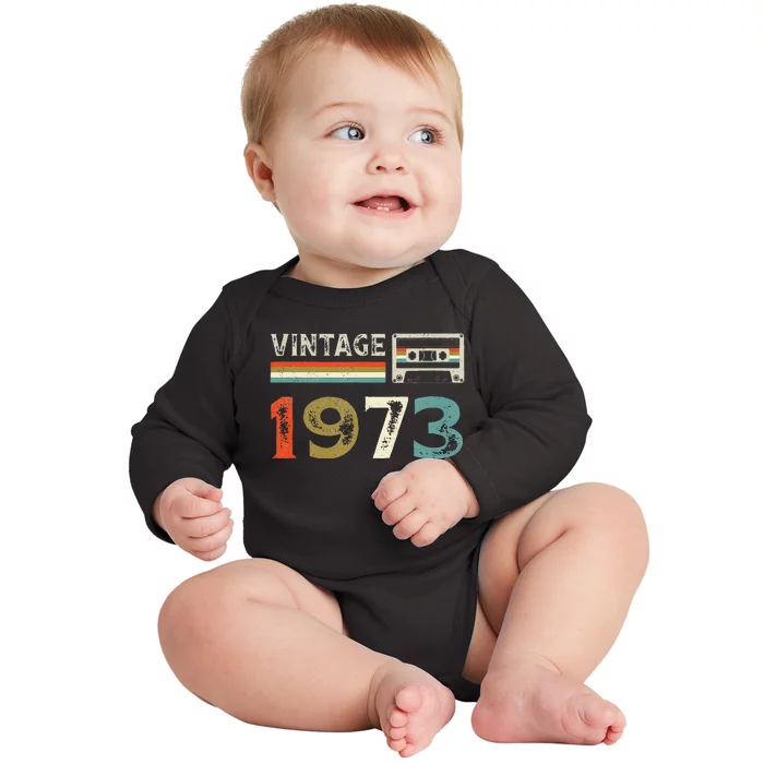 50 Year Old Gifts Vintage 1973 50th Birthday Cassette Tape Baby Long Sleeve Bodysuit