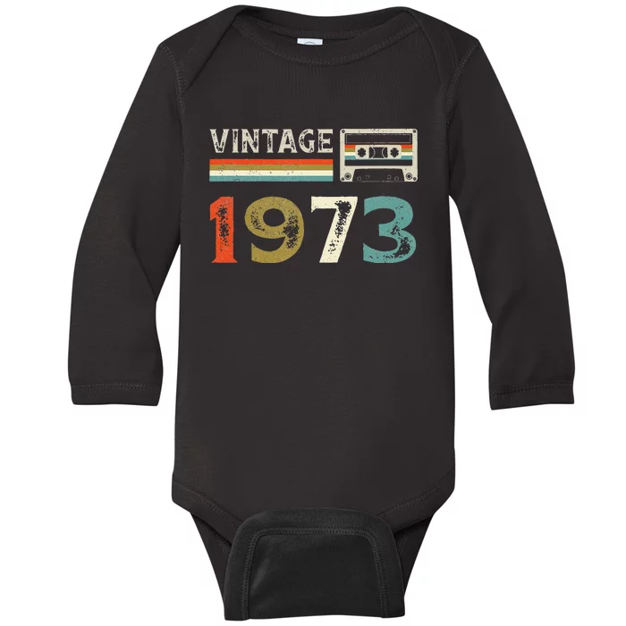 50 Year Old Gifts Vintage 1973 50th Birthday Cassette Tape Baby Long Sleeve Bodysuit