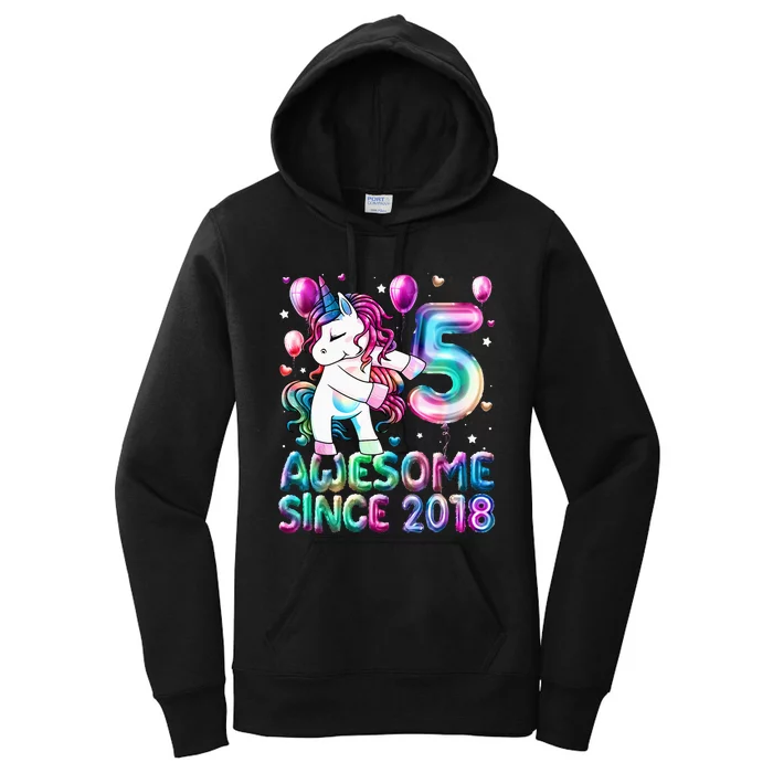 5 Years Old Unicorn Flossing 5th Birthday Girl Unicorn Party Women's Pullover Hoodie