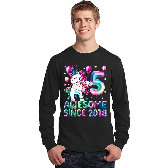 5 Years Old Unicorn Flossing 5th Birthday Girl Unicorn Party Tall Long Sleeve T-Shirt