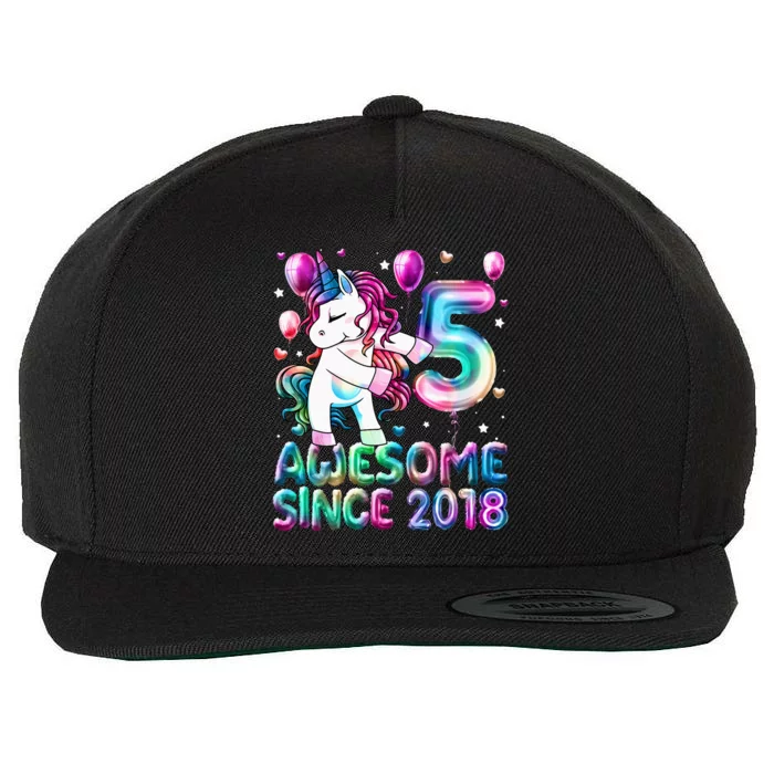 5 Years Old Unicorn Flossing 5th Birthday Girl Unicorn Party Wool Snapback Cap