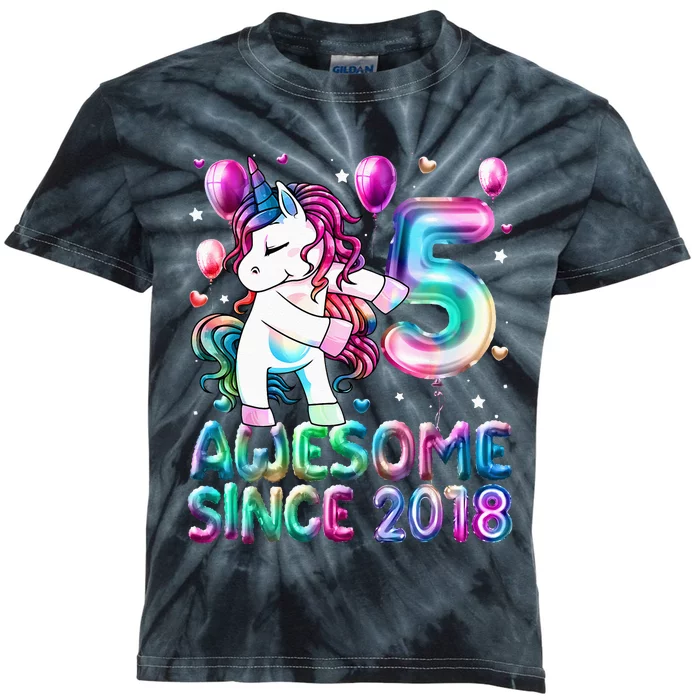 5 Years Old Unicorn Flossing 5th Birthday Girl Unicorn Party Kids Tie-Dye T-Shirt