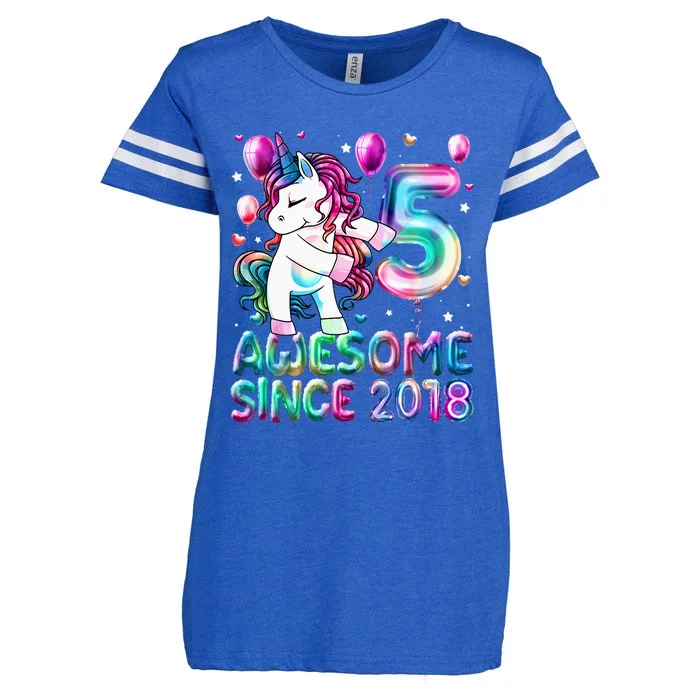 5 Years Old Unicorn Flossing 5th Birthday Girl Unicorn Party Enza Ladies Jersey Football T-Shirt